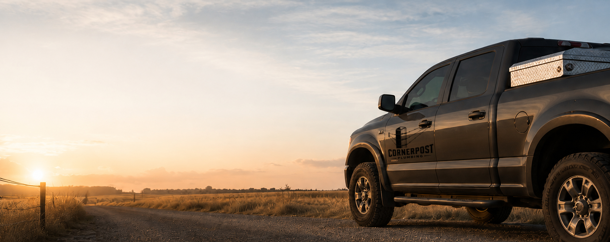 Cornerpost Plumbing service truck in western Nebraska